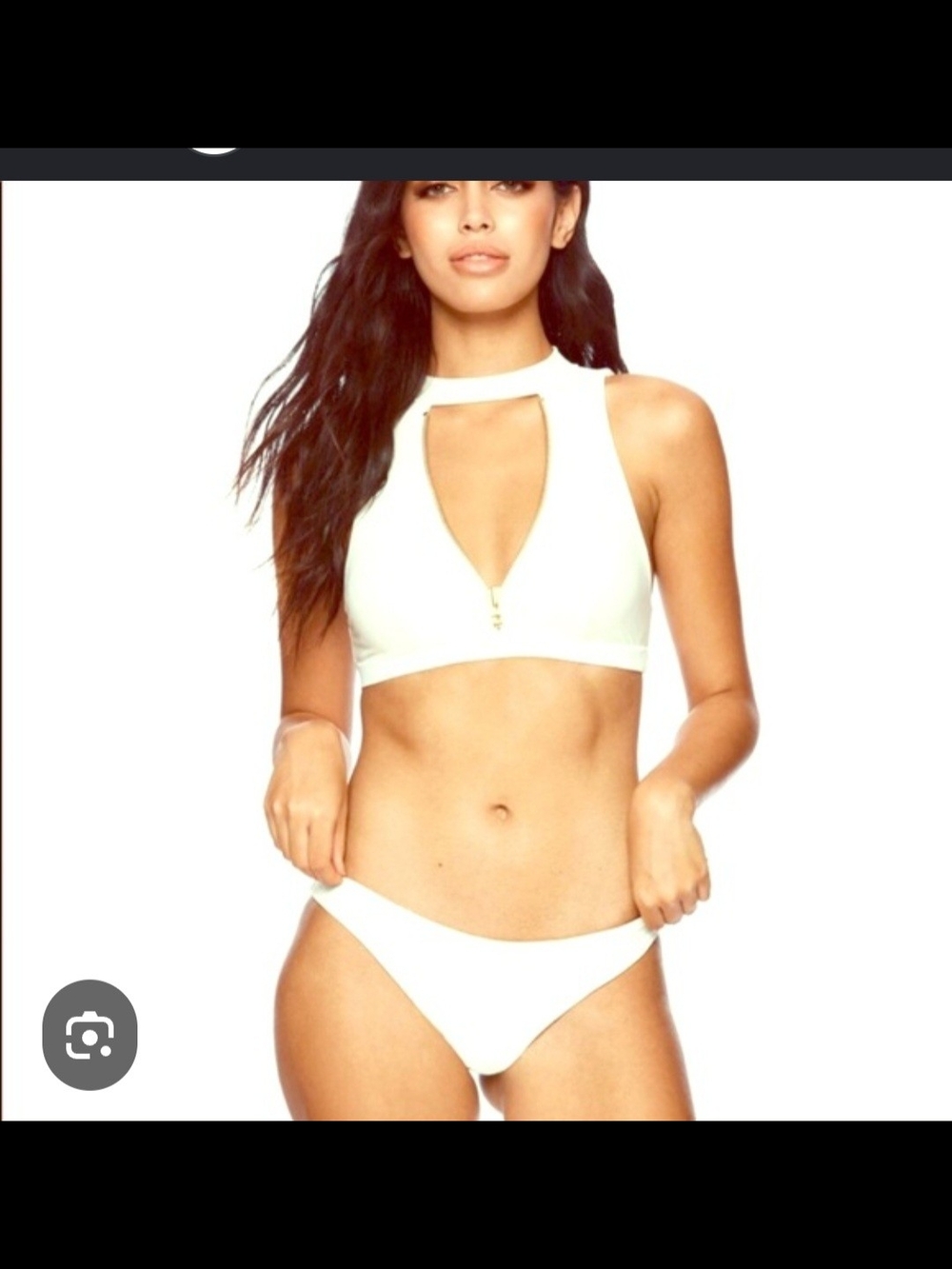NWT Beach Bunny 🔥White High Neck Cutout Bikini Set With Gold Zipper Front Top